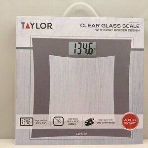 TAYLOR Digital Scale | Clear Glass with Gray Border Design | 400 lb | 5301514